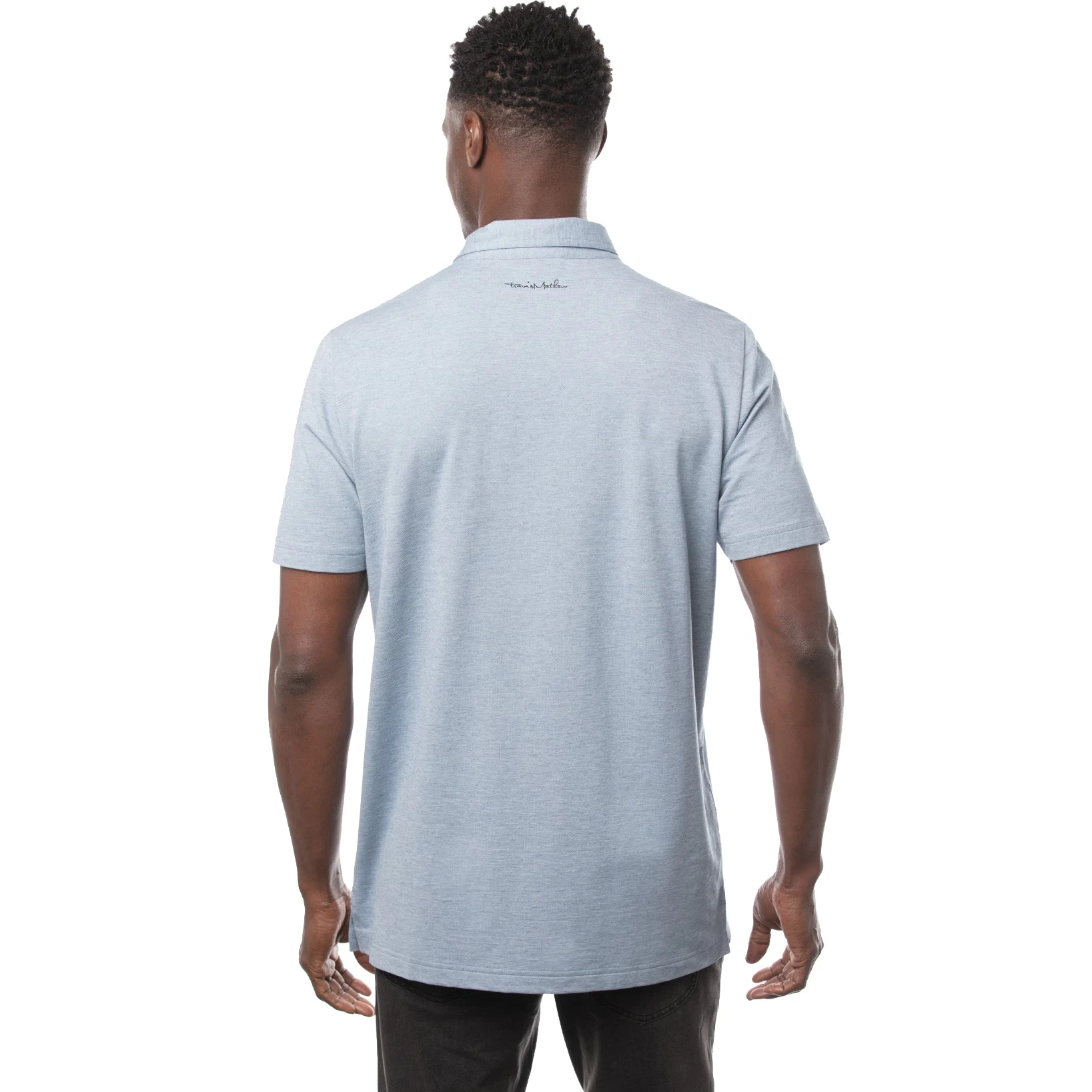 TravisMathew Aerial View Heather Federal Blue Mens Golf Polo - Image 3